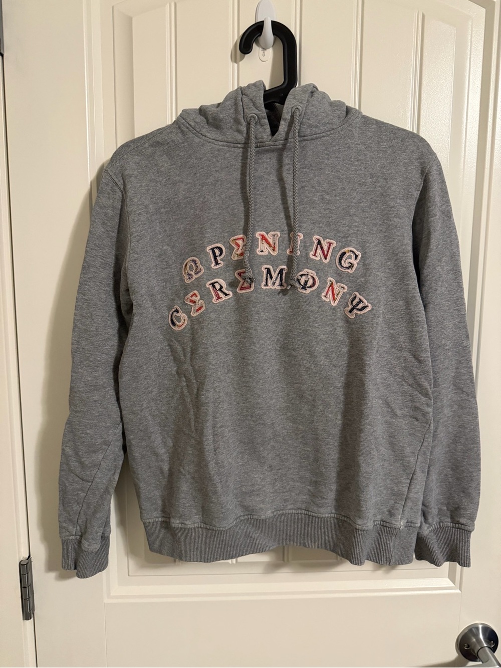 Opening Ceremony Gray Pullover Hoodie with Embroidered Arch Logo
